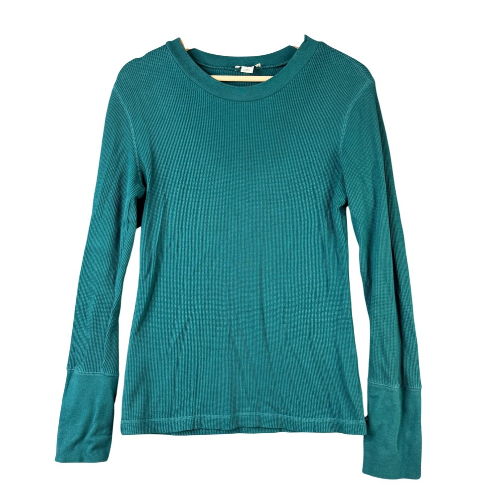 Sundance Teal Waffle Knit Thermal Long Sleeve Top Velvet Button Cuff Small